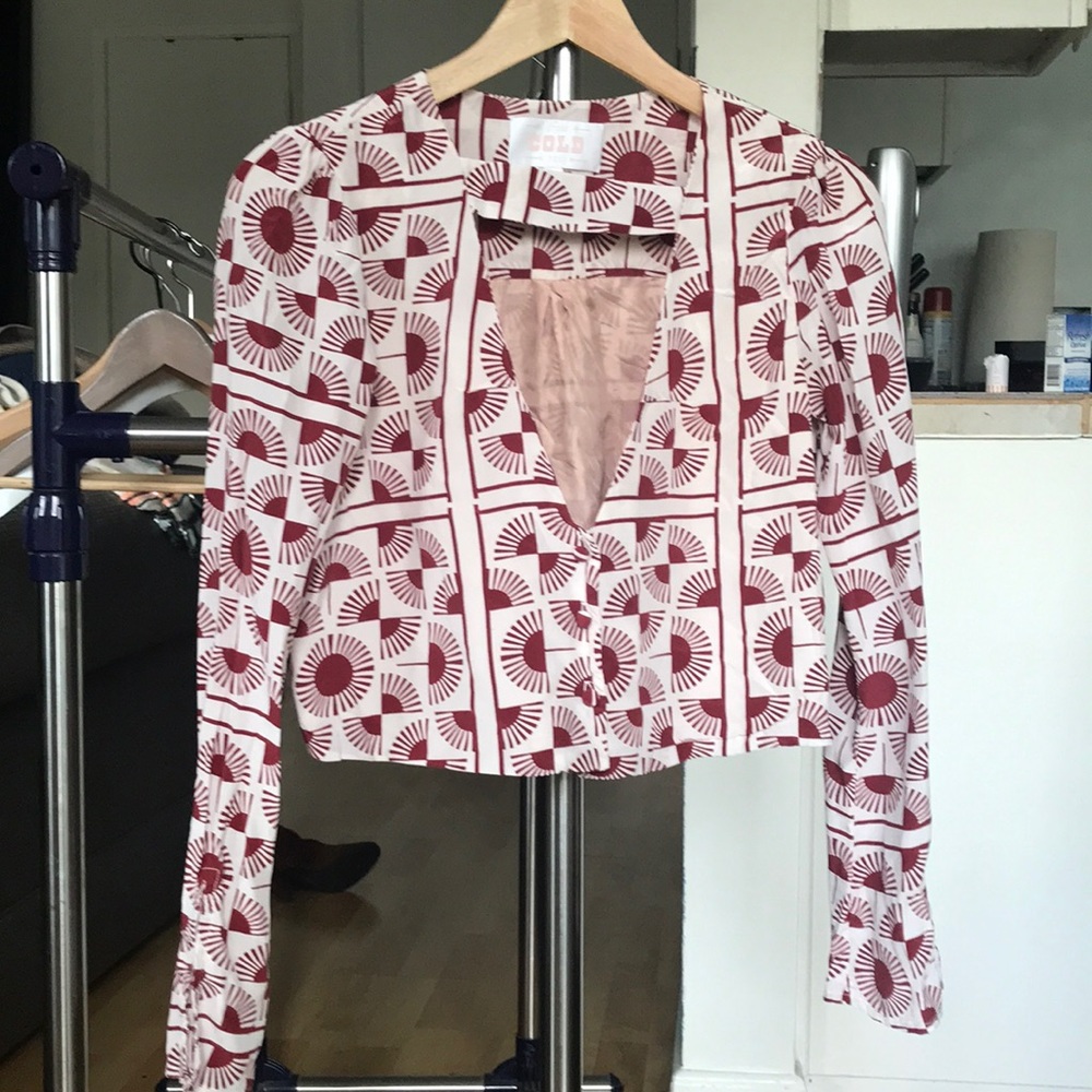 Stone cold fox silk deep v neck crop blouse Sz 0